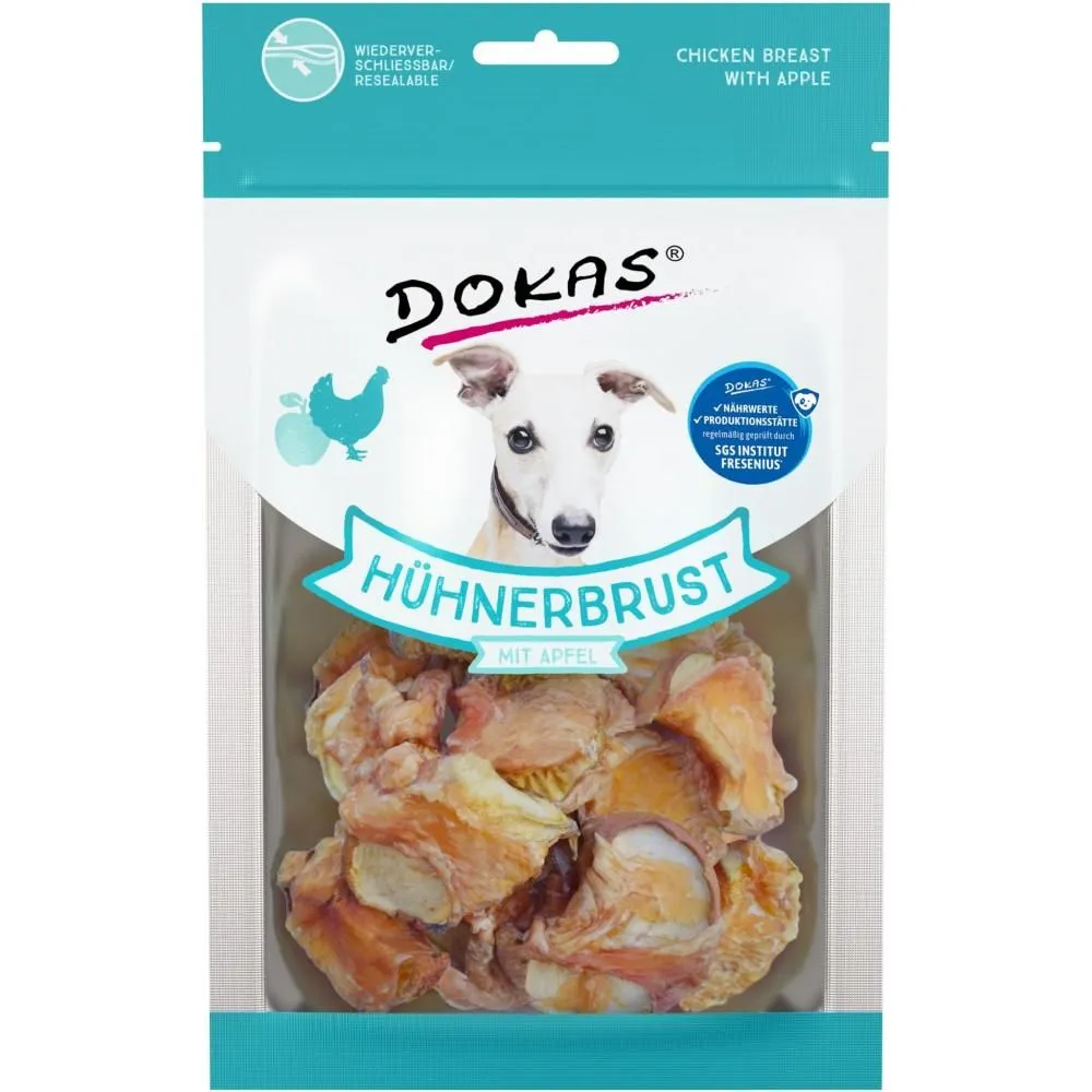 Dokas Tørret kyllingebryst med æble 70 g - naturlige hundesnacks
